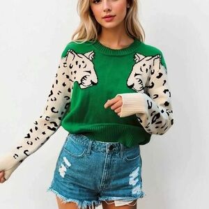 Green Leopard Sweater